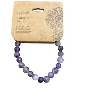 Amethyst Crystal Bead Bracelet 8mm Stretch Purple Healing Stone NWT